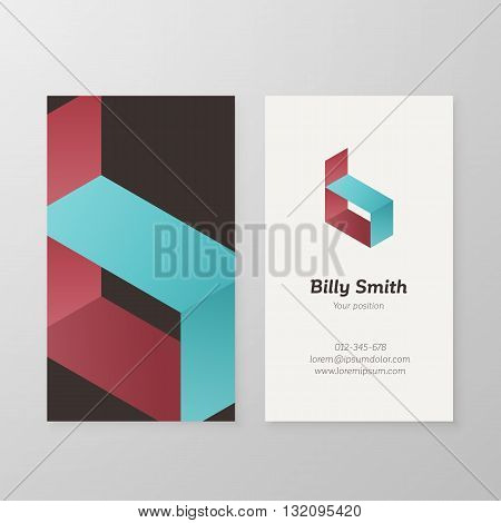 Business card isometric logo letter B vector template. Vector business card personal logo sign graphic design. Business card personal logo design. Business card letter B design.
