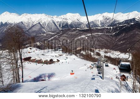 Sochi, Russia - February 10, 2016: Ski lift in Rosa Khutor Alpine Resort in Sochi