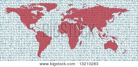 Estatísticas de mapa de mundo de dados de terra no mar de números