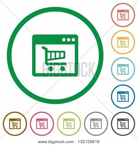 Set of webshop color round outlined flat icons on white background