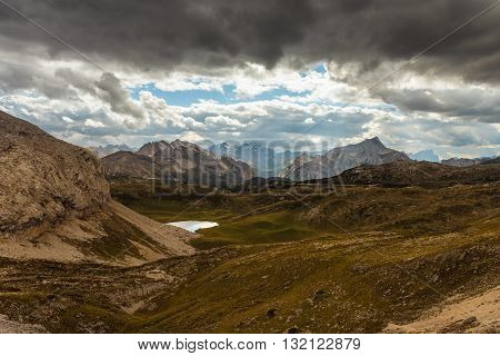 Scenic view of Italian Dolomites on sunny autumn day