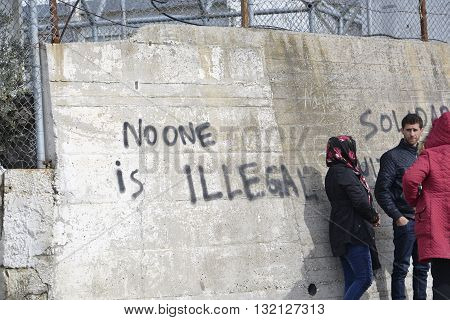 Words Written By Refugees And Volunteers On Walls At The Greek Island Lesvos