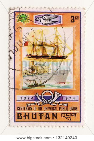 Bhutan circa 1970 Postage stamp of Bhutan Post airmail