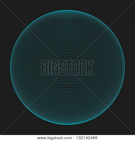 Blue sphere of horizontal lines on a dark background. Logo Design, background for business brochures.