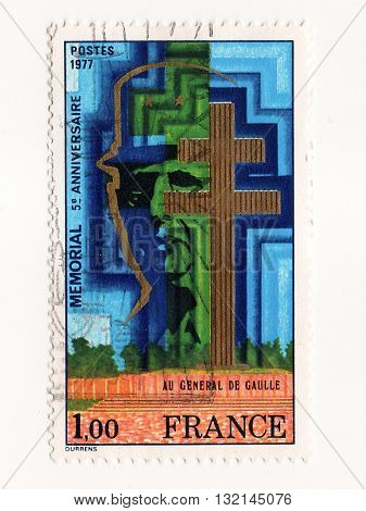 FRANCE - CIRCA 1977: A stamp printed in France dedicated to Charles de Gaulle circa 1977