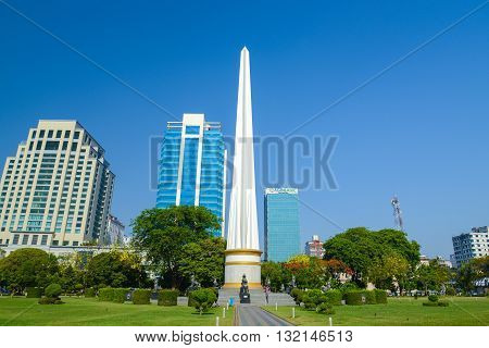 Yangon Myanmar - April 26 2016 : Independence Monument in Mahabandoola park in downtown Yangon