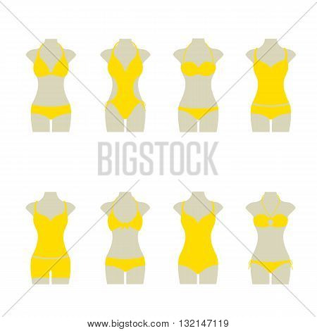 an illustration of a set with colorful bikinis