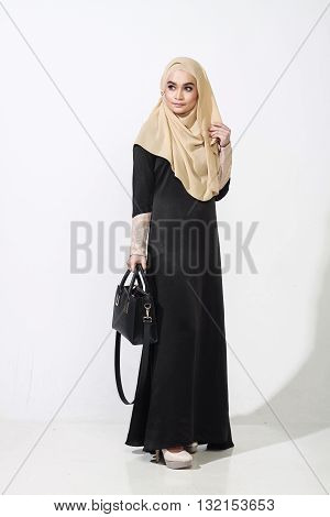Asian Malay Woman Posing With Muslim Attire
