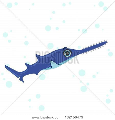 Saw Fish Bright Color Cartoon Style Vector Illustration Isolated On White Background