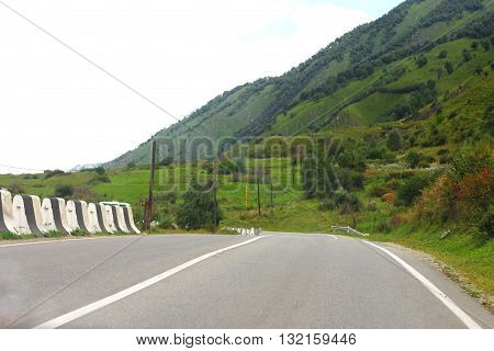 Mountain highway and landscape. North Caucasus travel