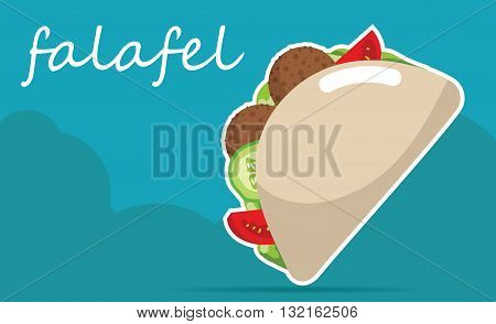 Falafel stuffed pita with vegetables. Vegetarian. illustrations