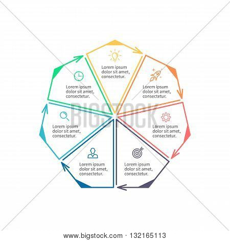 Heptagon for infographics. Minimalistic chart, diagram with 7 steps, parts. Vector design template.