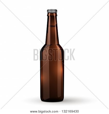 Glass Beer Brown Bottle On White Background Isolated. Vector Illustration.