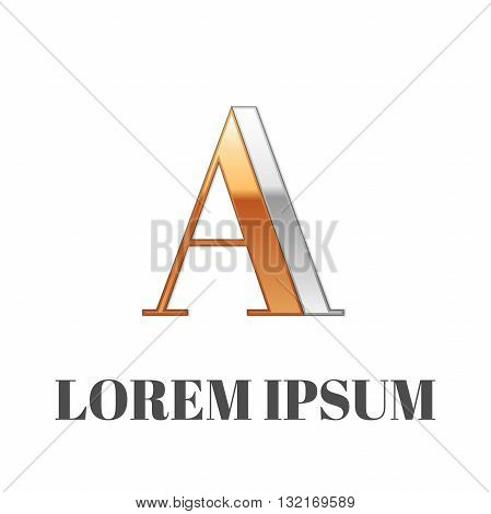 Vector graphic elegant silver and gold impossible font, symbol, alphabet, Letter A