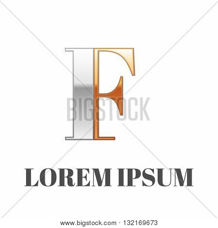 Vector graphic elegant silver and gold impossible font, symbol, alphabet, Letter F