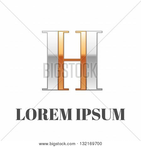 Vector graphic elegant silver and gold impossible font, symbol, alphabet, Letter H