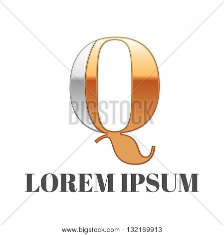 Vector graphic elegant silver and gold impossible font, symbol, alphabet, Letter Q
