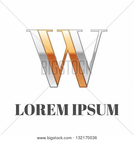 Vector graphic elegant silver and gold impossible font, symbol, alphabet, Letter W