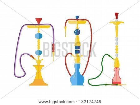 Hookah set vector illustration. Hookah vector icon isolated on white background. Hookah vector icon. Arabic flat style hookah tobacco tools icons. Smoking hookah vector isolated