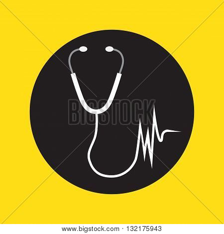 Medical icon: stethoscope with a heart beat.