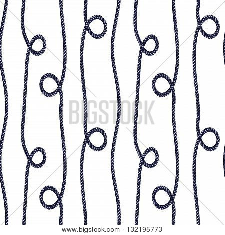 Marine navy blue rope knot seamless pattern. Rope string diagonal lines on white. curve rope lines pattern.