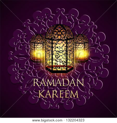 Ramadan Kareem greeting ornate background. Vector Illustration. Eid mubarak. Islamic art design template.