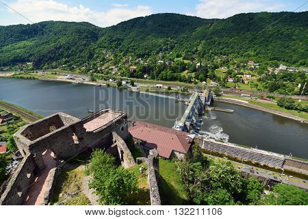 Castle Strekov in valley of river Labe in Usti nad Labem city