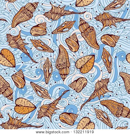fulcolor seamless pattern with various sea shells