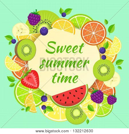 Summer fruits and berries vector illustration. Easy to edit design template.