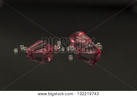 sewing add ons red and clear jewel look