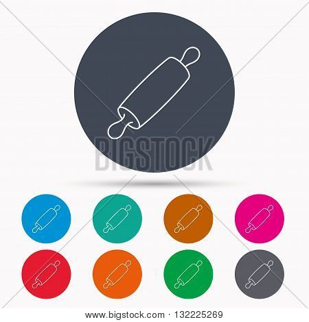 Rolling pin icon. Kitchen baker roller sign. Icons in colour circle buttons. Vector