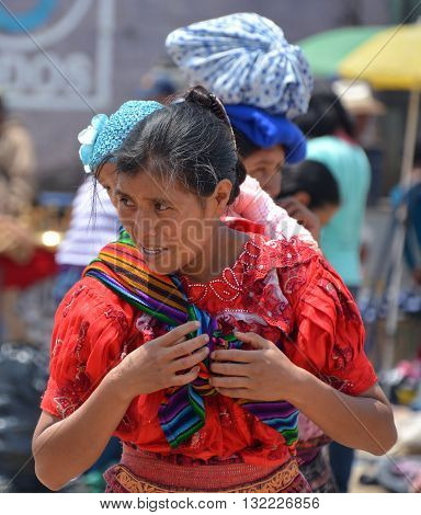 SANTIAGO DE ATITLAN GUATEMALA APRIL 29 2016: Portrait of a Mayan woman. The Mayan people still make up a majority of the population in Guatemala.