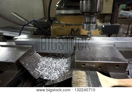 close up milling machine process in factory