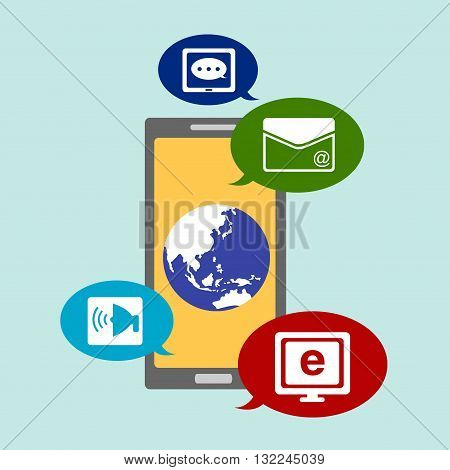business icons of email and network with smart phone