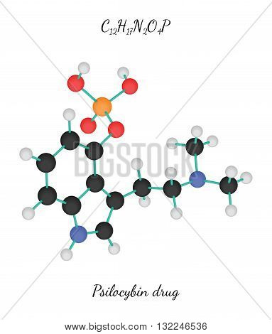 C12H17N2O4P Psilocybin 3d molecule isolated on white