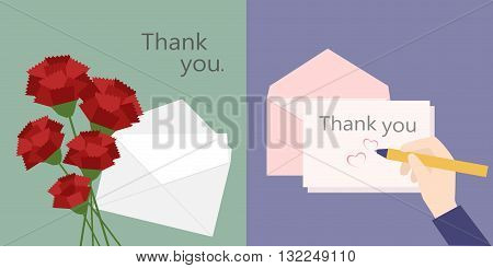 illustration for thanks card and letters and flowers