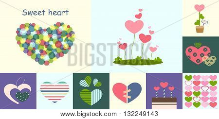 sweet and cute hearts icons illustration for love