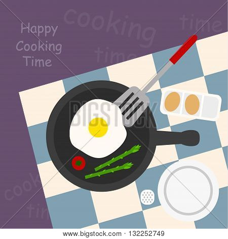 illustration of happy cooking delicious vegetables and egg