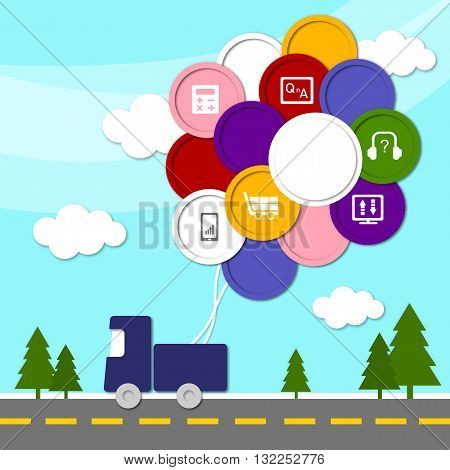 riding truck with business icons in balloon