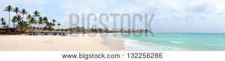 Panorama from Manchebo beach on Aruba island in the Caribbean sea