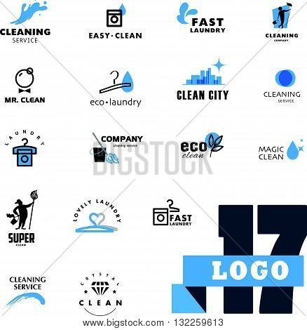 Vector logo grooup for cleaning company. Flat cleaning service insignia set. Simple cleaning logo icon isolated on white background.