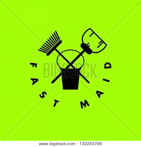 Vector logo for cleaning company. Flat cleaning service insignia. Simple cleaning vintage logo icon isolated on green background.