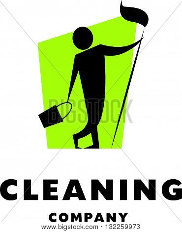 Vector logo for cleaning company. Flat cleaning service insignia. Simple cleaning logo icon with man silhouette isolated on white background.