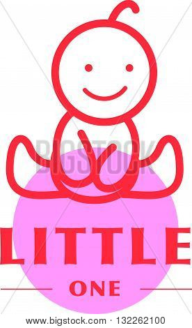 Vector simple flat kid logo. Baby, child company goods, toys shop, store. Human icon. Children icon, happy boy character silhouette figure isolated on white background. Red stroke.