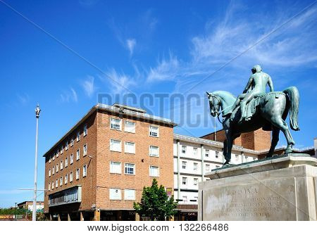COVENTRY, UK - JUNE 4, 2015 - Lady Godiva Statue at Broadgate in the city centre Coventry West Midlands England UK Western Europe, June 4, 2015.