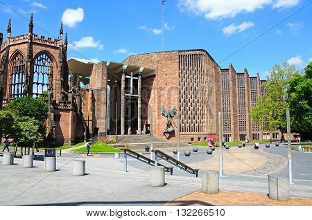 COVENTRY, UK - JUNE 4, 2015 - View of the old and new Cathedrals Coventry West Midlands England UK Western Europe, June 4, 2015.