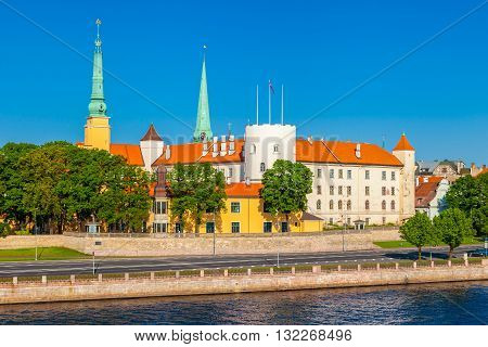 Old Town Of Riga, Riga Castle And Daugava River In Summer Riga, Latvia