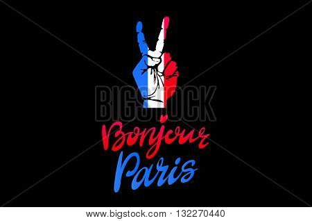 Bonjour Paris Card. Hello Paris Phrase In French. Ink Illustration. Modern Brush Calligraphy. Isolat