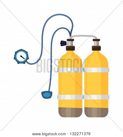 Diver cylinders oxygen tank isolated on white. Diving cylinder vector and diver cylinders oxygen tank. Scuba diver cylinders pressure underwater equipment. Aquatic recreational waterproof bottle.