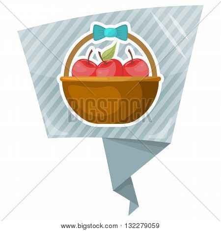 Basket with fruits colorful icon. Vector illustration in cartoon style